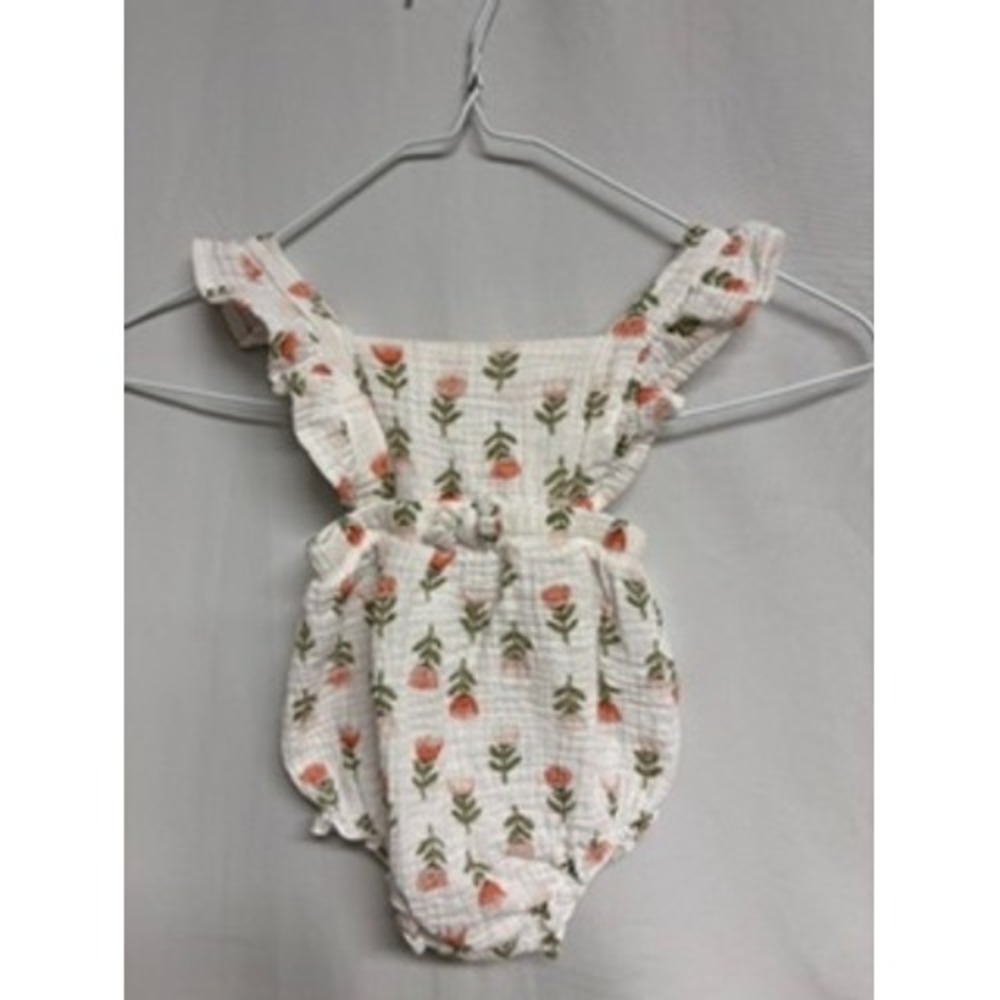 Emily and Oliver Baby Girls Floral Muslin Romper White Pink 12M 100% Cotton